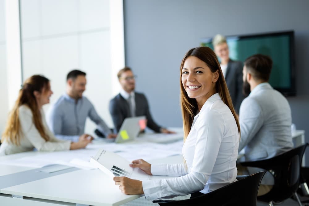 Group of business brokers in a meeting room